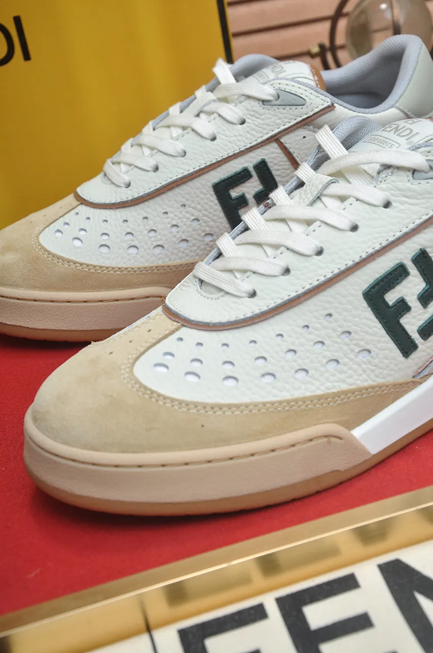 Men's shoes 💰600💶 [Fendi] The latest couple model 🔥 Many 💑 stars have the same style. FD match is a one-to-one replica of the original version. The first fendi match created by designer Kim Jones and Trainer basketball sneakers by Donkey. Material: Original silk leather. Lining: breathable mesh. Packaging: Original 1:1 matching high-end packaging. Size: Female 35-40 Male 38-44 (45 46. Custom-made (no return or exchange)